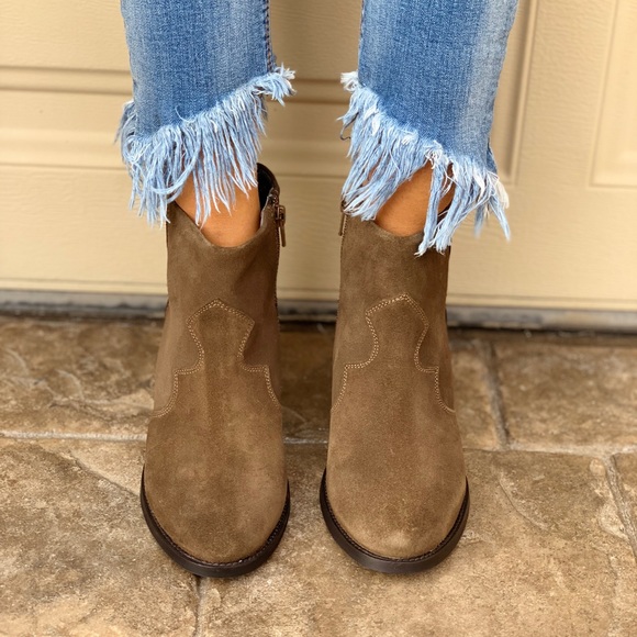 Khaki Genuine Leather Distressed Ankle Bootie - Picture 2 of 4